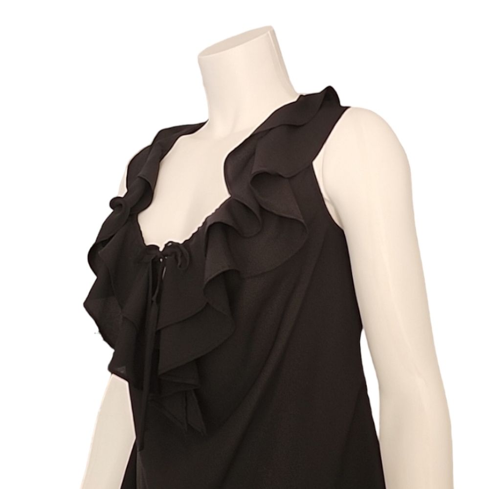 MOSSIMO Vintage 2010 Black Ruffled Tank Top S Satin Racerback Chiffon Blouse - Picture 9 of 14